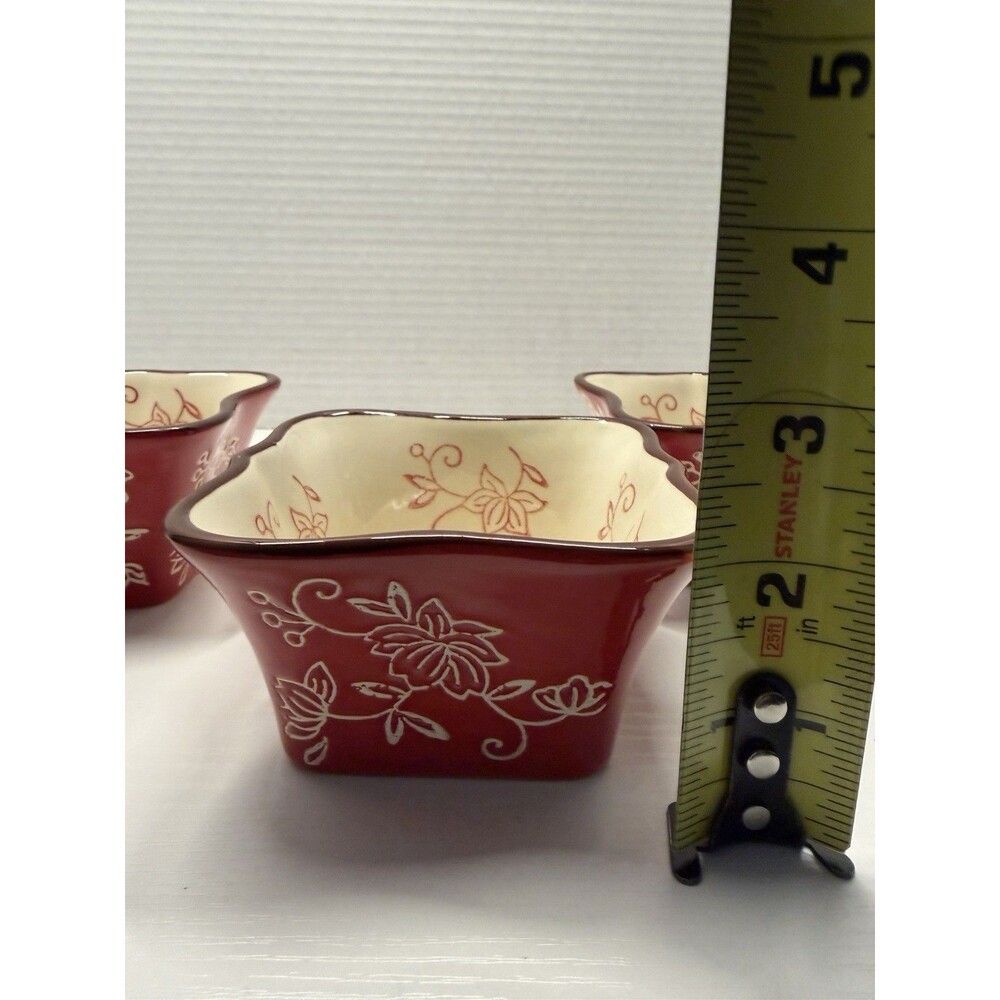 Temp-rations By Tara Floral Lace Red Set Of 3 Square Ramekin 6oz PPP-SQ-769731 - Picture 12 of 14